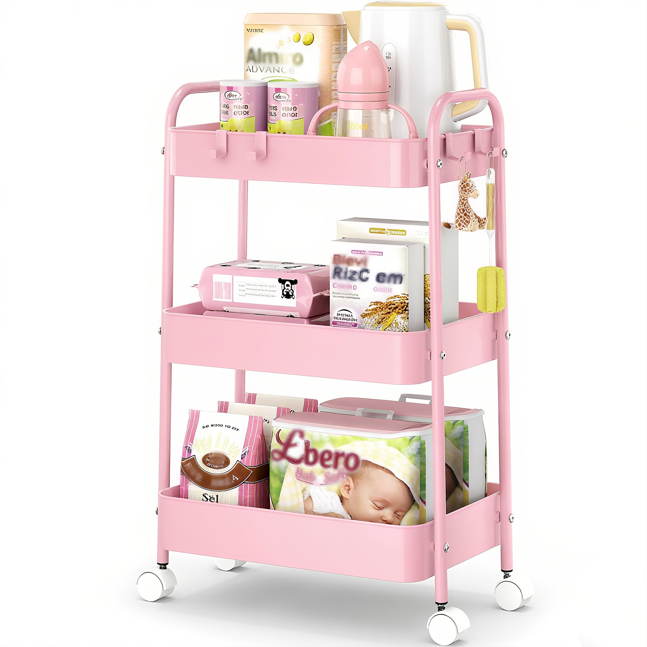 Baby Nursery Modern - Troli Logam 3 Tingkat Beroda Warna