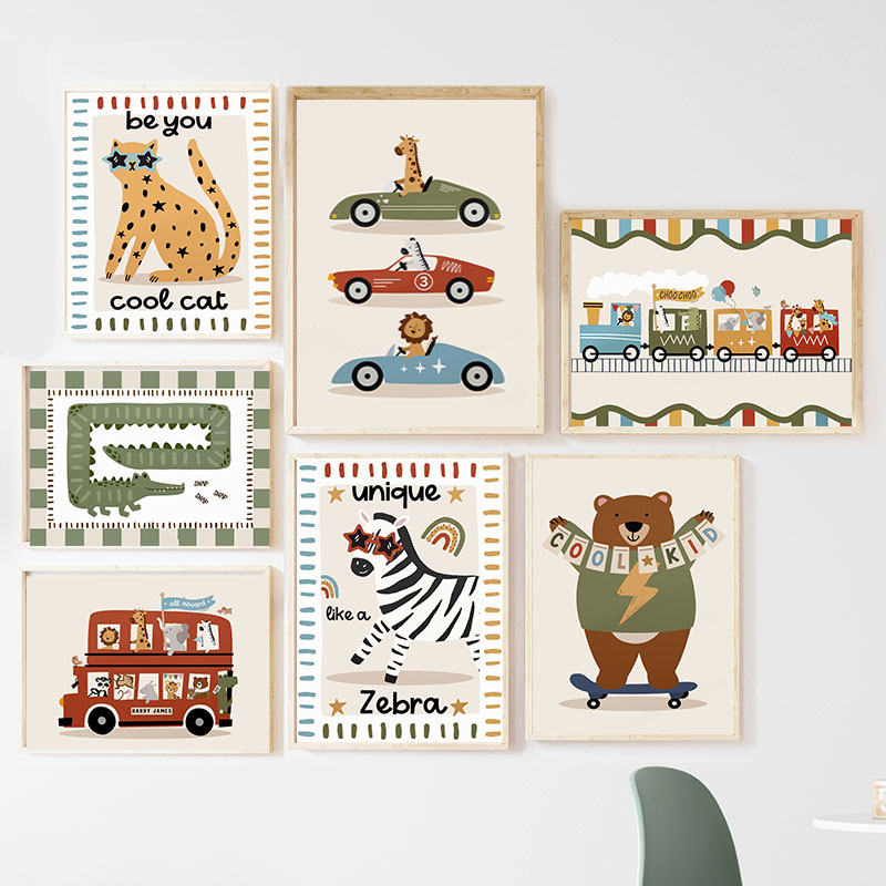 Baby Nursery Animal Prints - Lukisan Kanvas Seni Dinding Kamar Anak