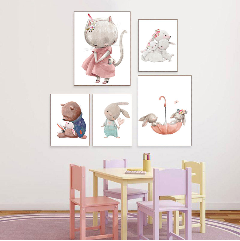 Baby Nursery Animal Prints - 1 Buah Cetakan Seni Dekoratif Tanpa