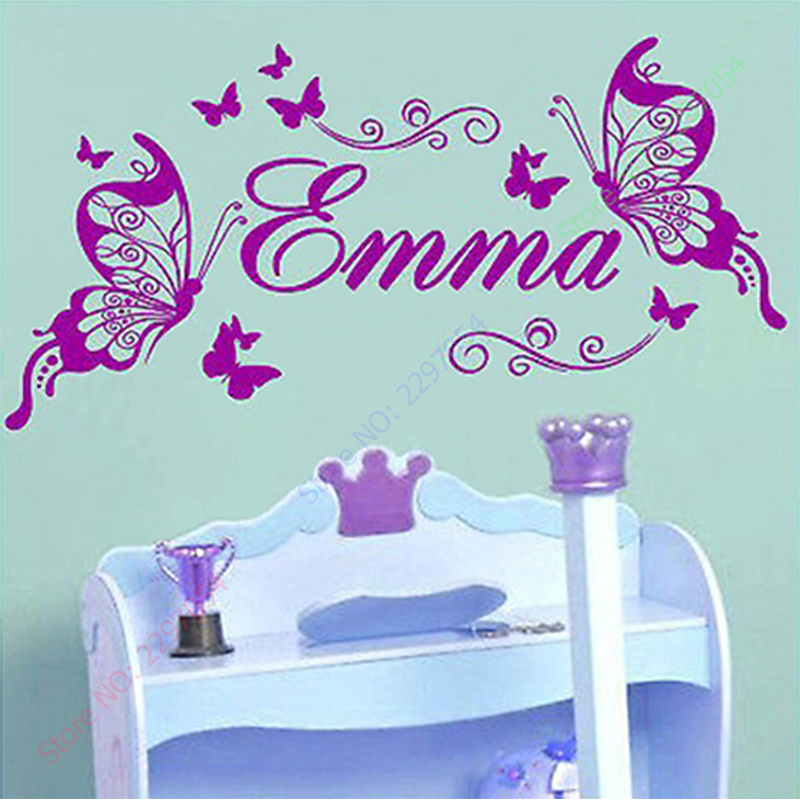 Baby Nursery Murals - Kupu-kupu Baru Nama Pribadi Vinil Kupu-kupu