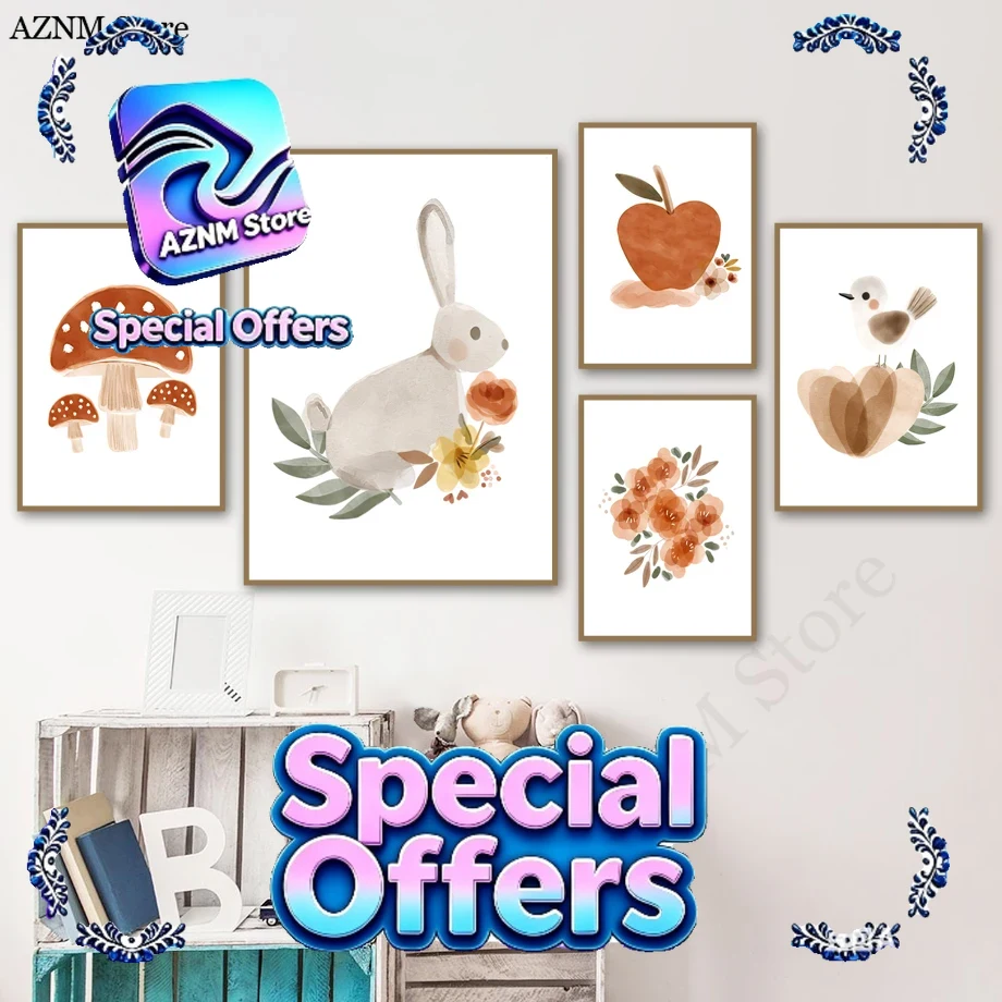 Baby Nursery Murals - Cat Air Bunga Kelinci Burung Apel