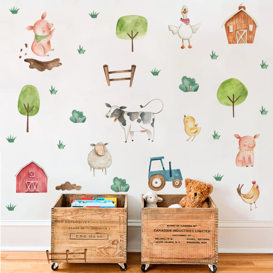 Baby Nursery Murals - Boho cat air lucu hewan pertanian