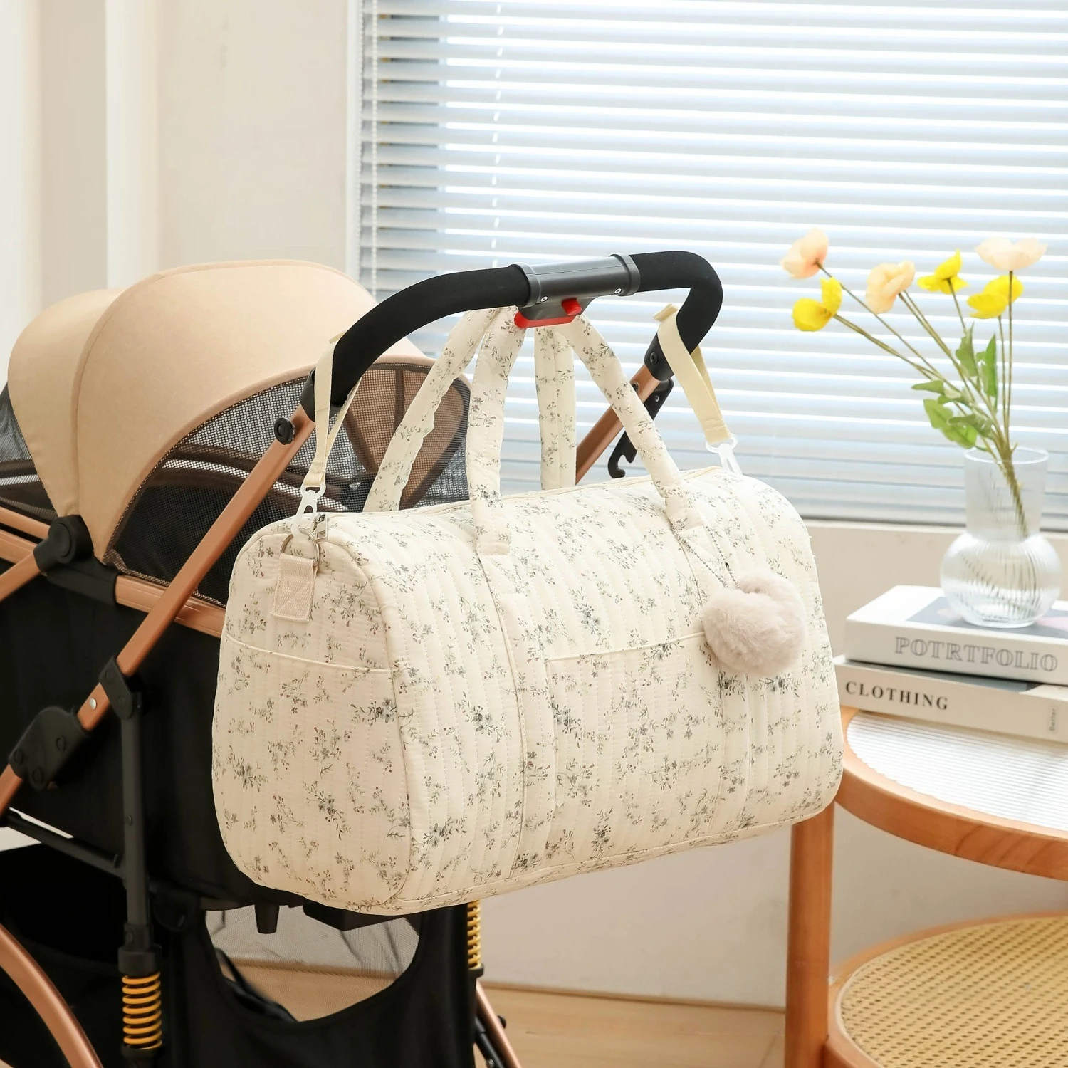 Diaper Caddy Organizer - Tas Ibu Bordir Motif Bunga Kapasitas