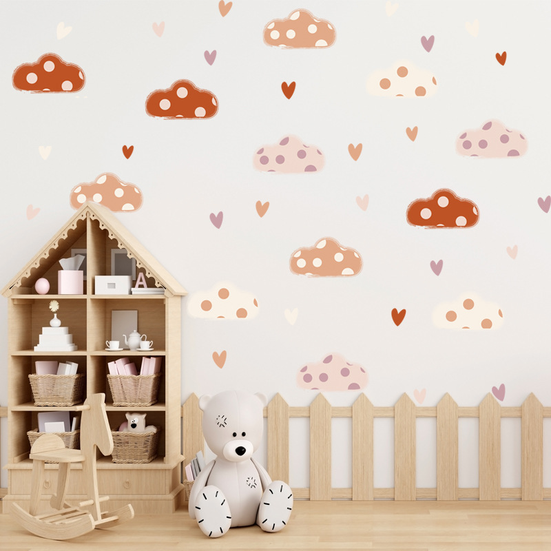 Baby Nursery Murals - Stiker dinding bentuk hati awan gaya