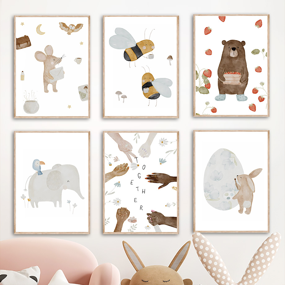 Baby Nursery Animal Prints - Poster dan Cetakan Hewan Teman Boho