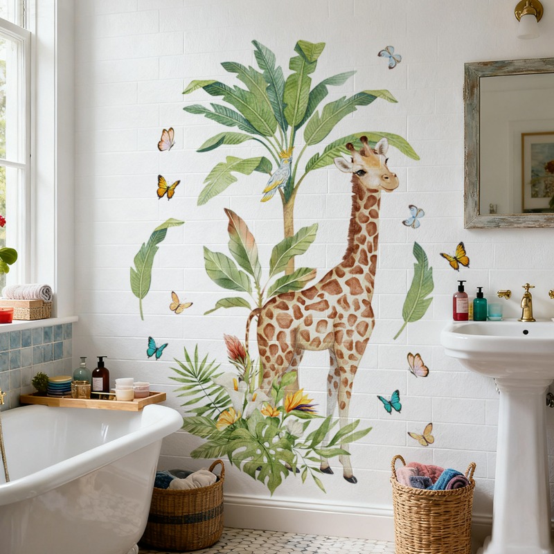Baby Nursery Murals - Stiker Dinding Jerapah Hewan Hutan Besar