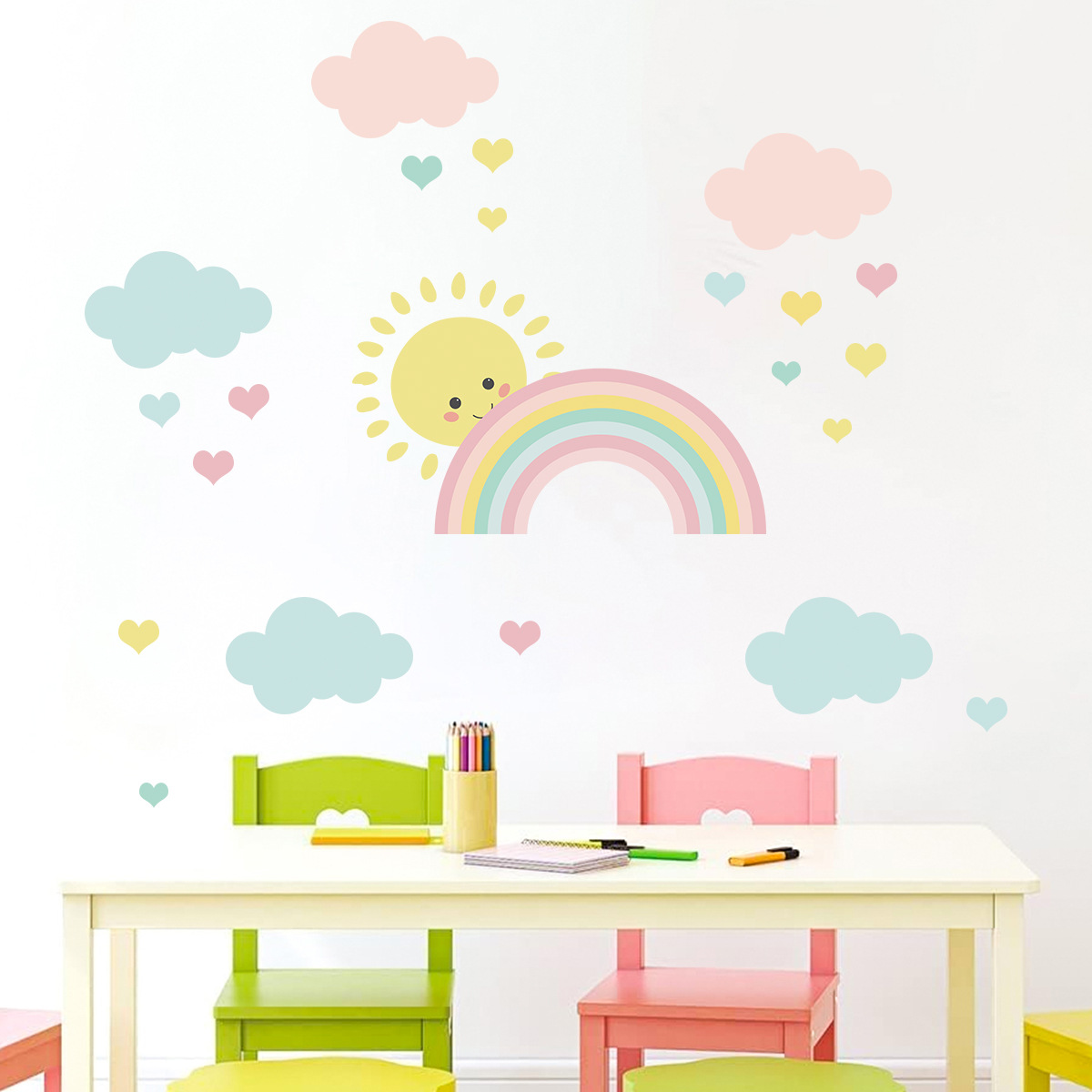 Baby Nursery Murals - Stiker Dinding Awan Pelangi Matahari Kartun
