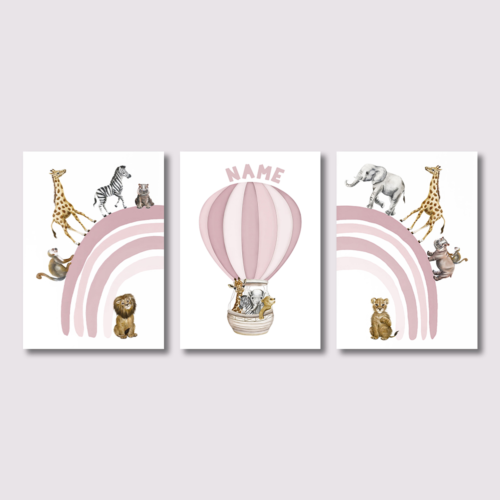Baby Nursery Animal Prints - 3PCS Lukisan Kanvas Hewan Safari, Seni