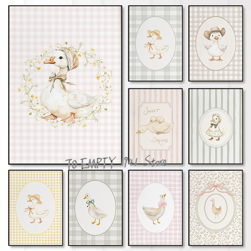 Baby Nursery Animal Prints - Poster Kanvas Lukisan Dinding Gambar Angsa