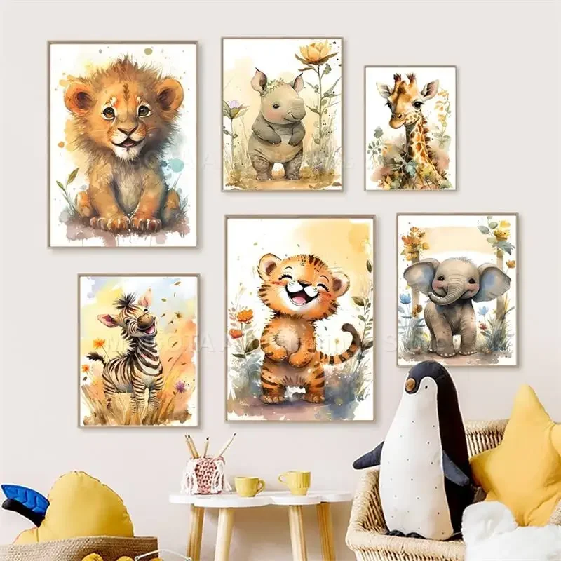 Baby Nursery Animal Prints - Cat Air Singa Jerapah Harimau Gajah