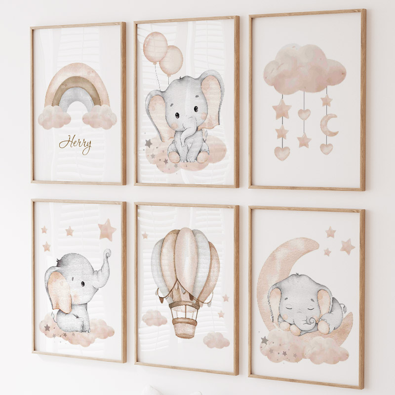 Baby Nursery Animal Prints - Balon gajah lucu balon panas bulan