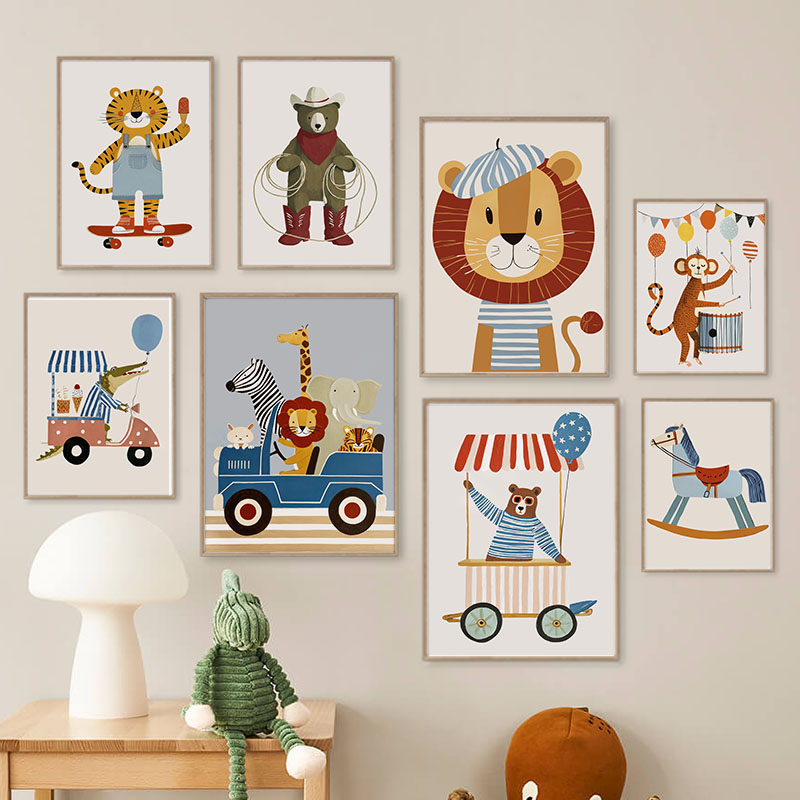 Baby Nursery Animal Prints - Lukisan Kanvas Seni Dinding Kamar Bayi