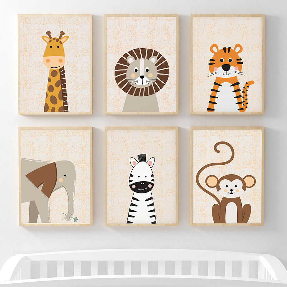 Baby Nursery Animal Prints - Lukisan Kanvas Seni Dinding Kamar Bayi