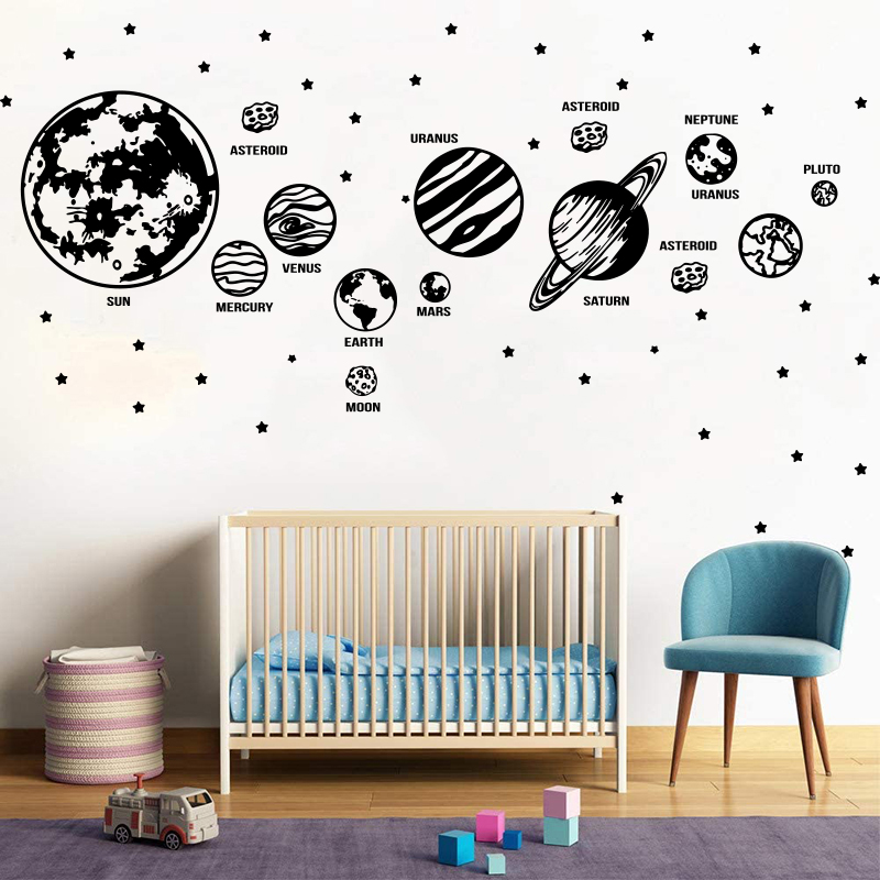 Baby Nursery Modern - Stiker dinding sistem surya planet besar