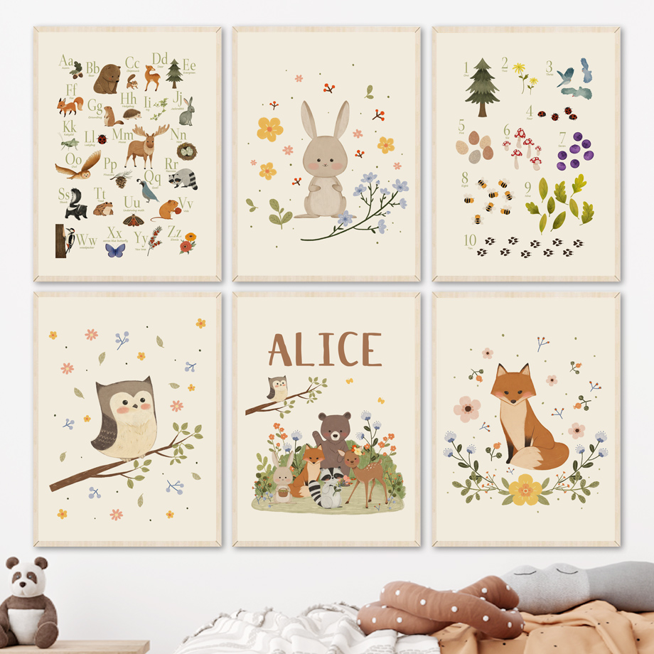 Baby Nursery Animal Prints - 1pc Lukisan Kanvas Seni Dinding Kamar