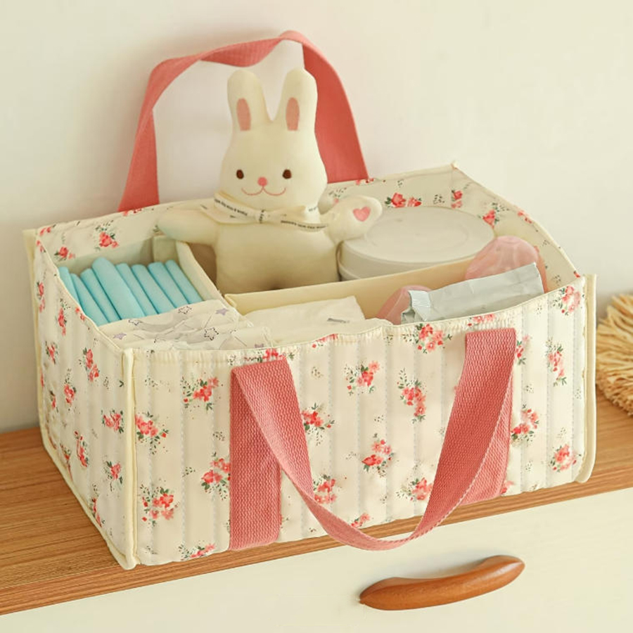 Diaper Caddy Organizer - Organizer Popok Bayi Bermotif Bunga, Keranjang