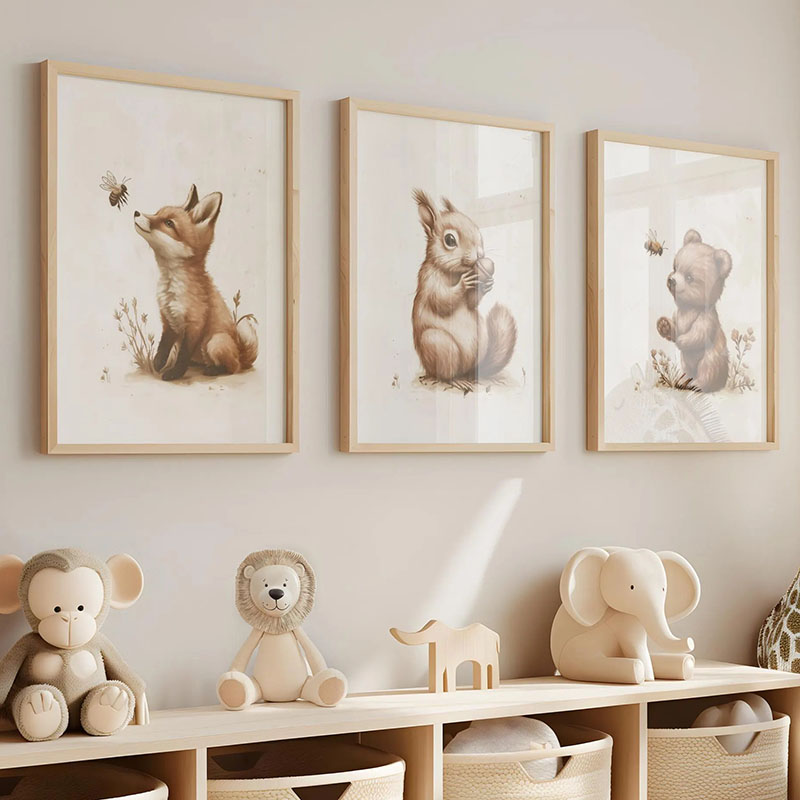 Baby Nursery Animal Prints - Poster Hewan Beruang Kelinci Rubah Rusa