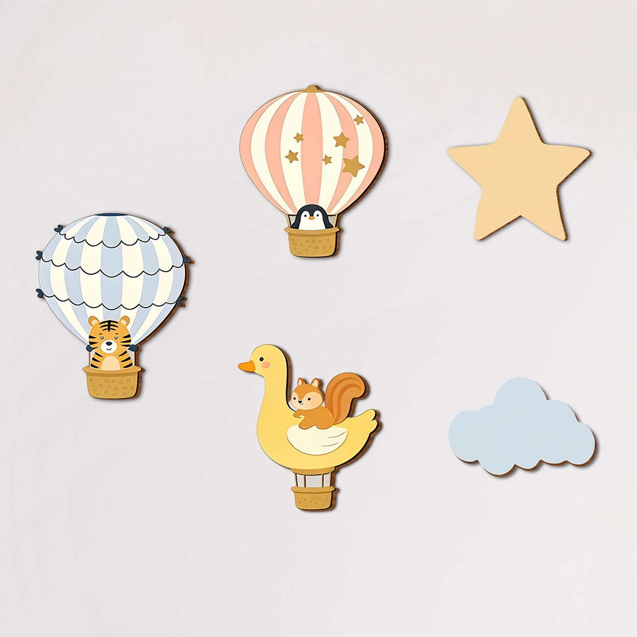Baby Nursery Stickers - 5 Buah Stiker Dinding Kayu Balon