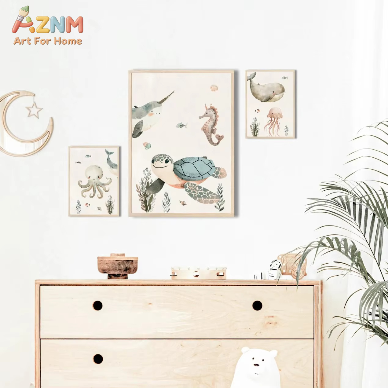 AZNM Lukisan Kanvas Hewan Laut - Baby Nursery Animal Prints ulasan dan harga