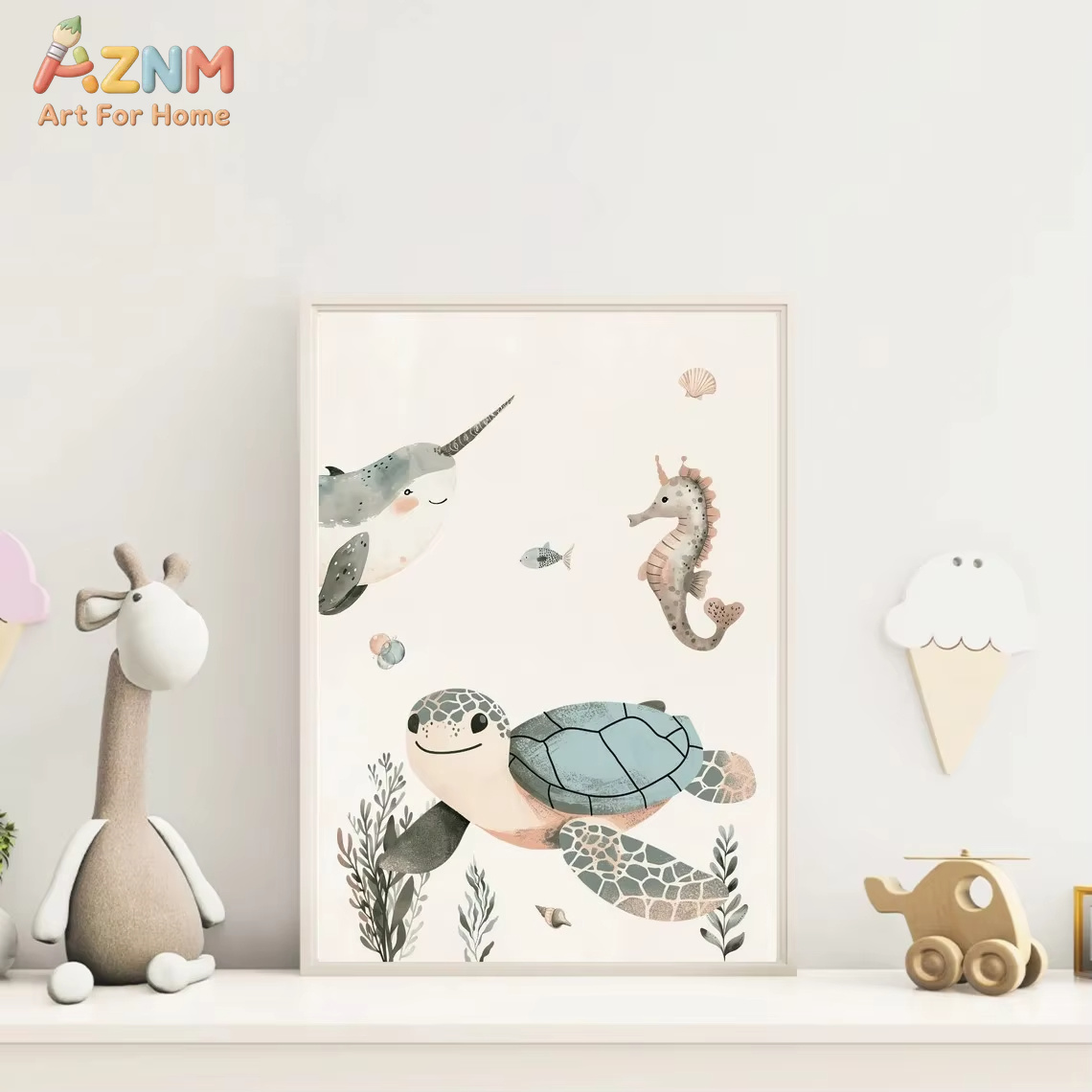 AZNM Lukisan Kanvas Hewan Laut - Baby Nursery Animal Prints ulasan dan harga