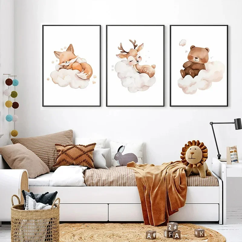 Lukisan Kanvas Hewan Awan Kart - Baby Nursery Murals ulasan dan harga