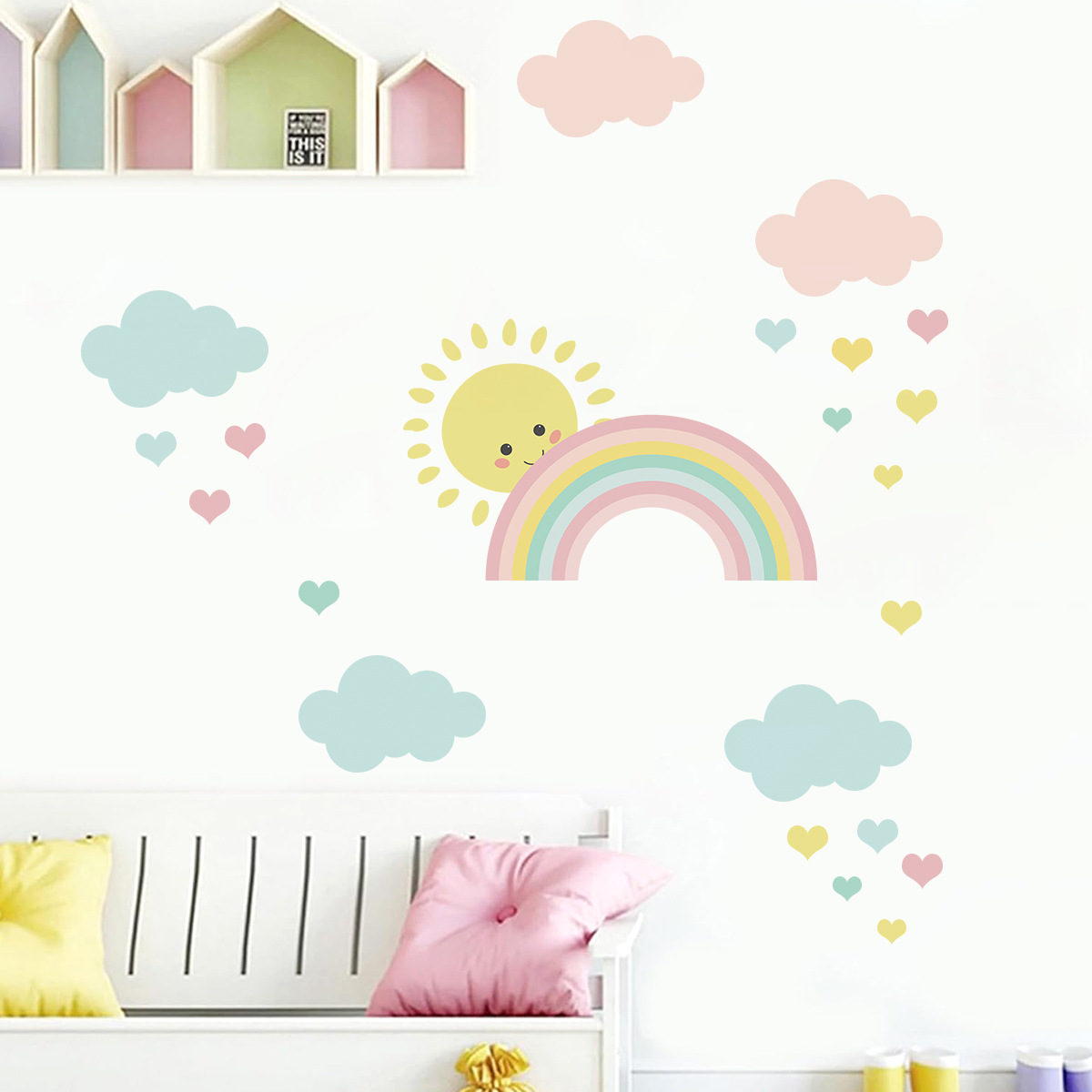 Stiker Dinding Awan Pelangi Ma - Baby Nursery Murals ulasan dan harga