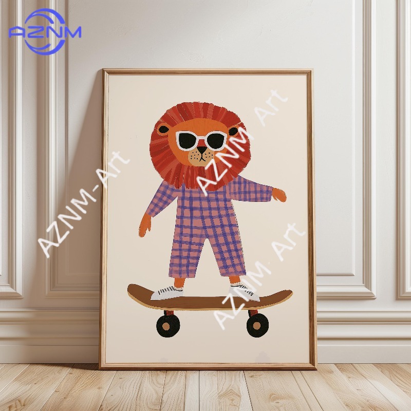 1 Buah Poster Skateboard Hewan - Baby Nursery Animal Prints ulasan dan harga