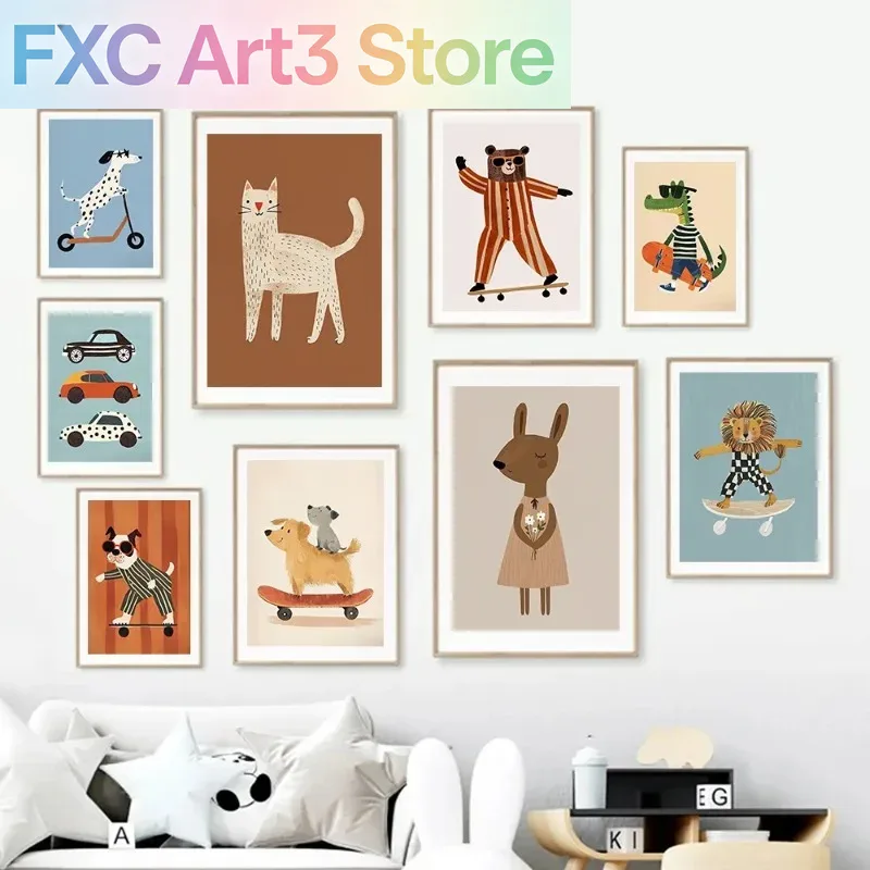 1 Buah Poster Skateboard Kucin - Baby Nursery Animal Prints ulasan dan harga