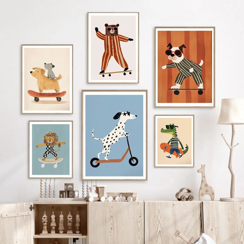 1 Buah Poster Skateboard Kucin - Baby Nursery Animal Prints ulasan dan harga