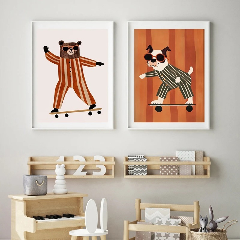 1 Buah Poster Skateboard Kucin - Baby Nursery Animal Prints ulasan dan harga