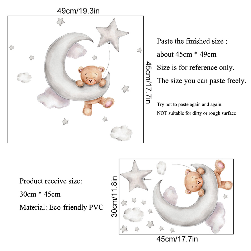 Stiker Dinding Beruang Bulan A - Baby Nursery Murals ulasan dan harga