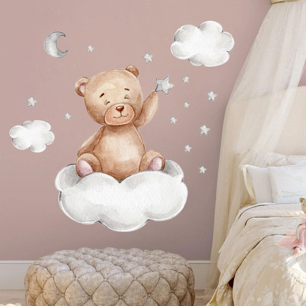 Stiker Dinding Beruang Bulan A - Baby Nursery Murals ulasan dan harga