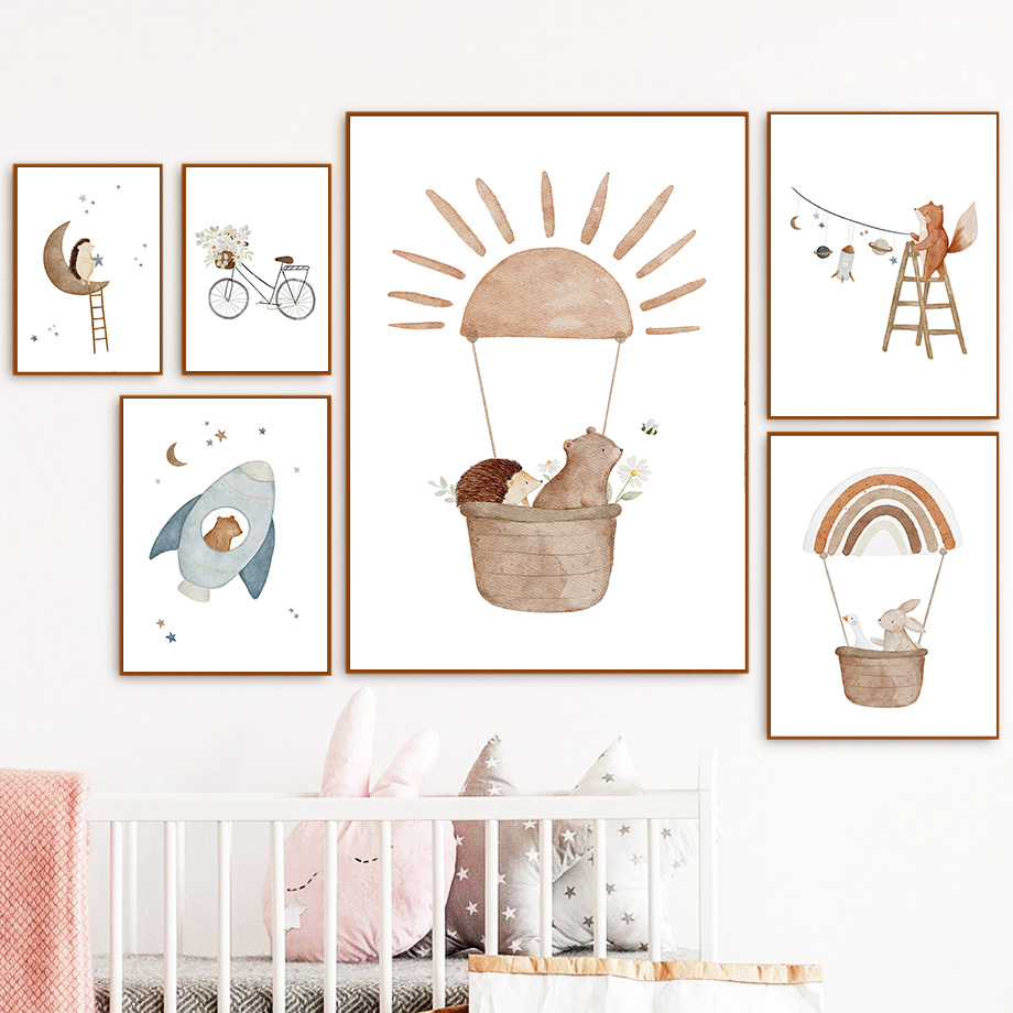 Lukisan kanvas poster beruang  - Baby Nursery Murals ulasan dan harga