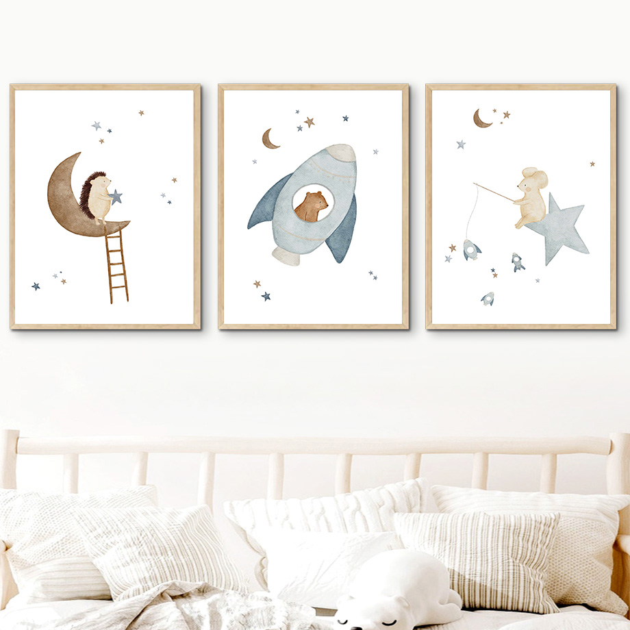 Lukisan kanvas poster beruang  - Baby Nursery Murals ulasan dan harga